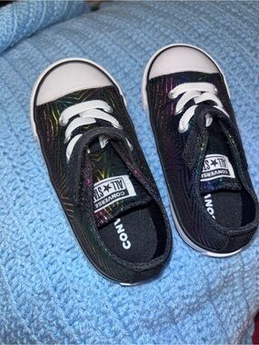 Converse Toddler size 8 All Star Black Rainbow-Stripe Low Top Sneakers